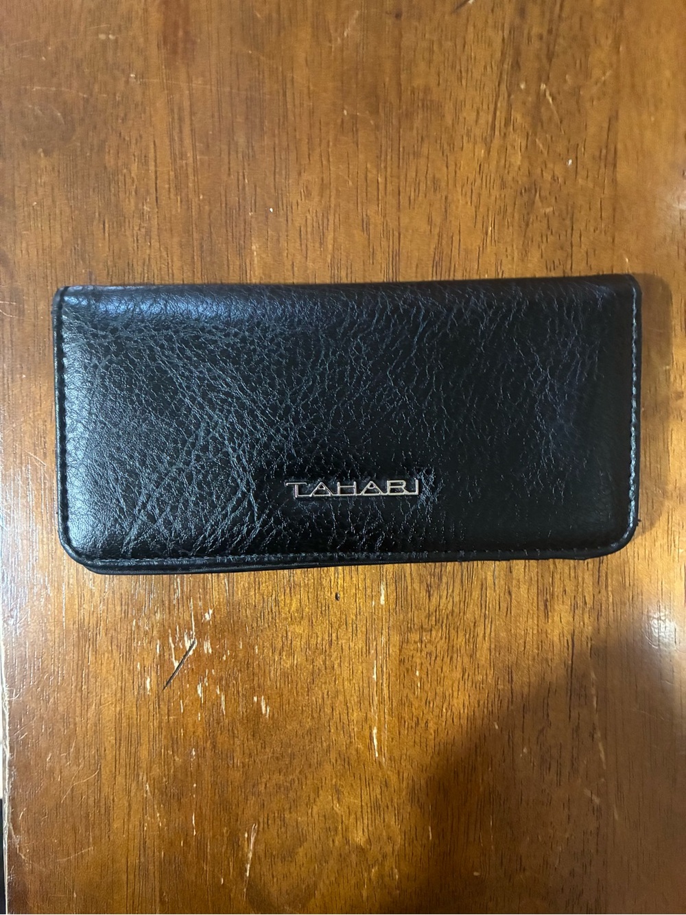 Tahari Black Faux Leather Eyewear Pouch with Silver Logo